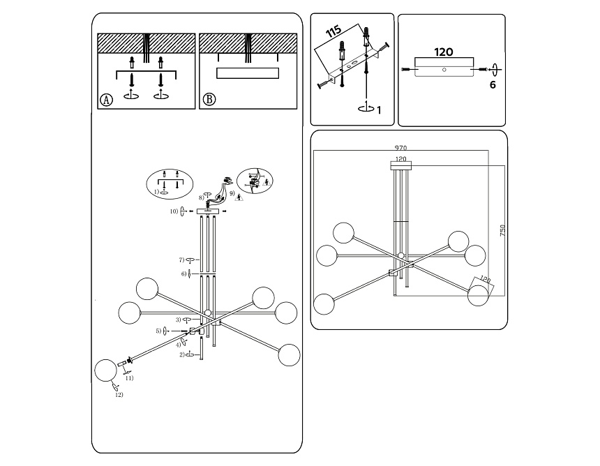 TR2521/6 WH/BS белый/латунь G9/6 max 10W D970*750